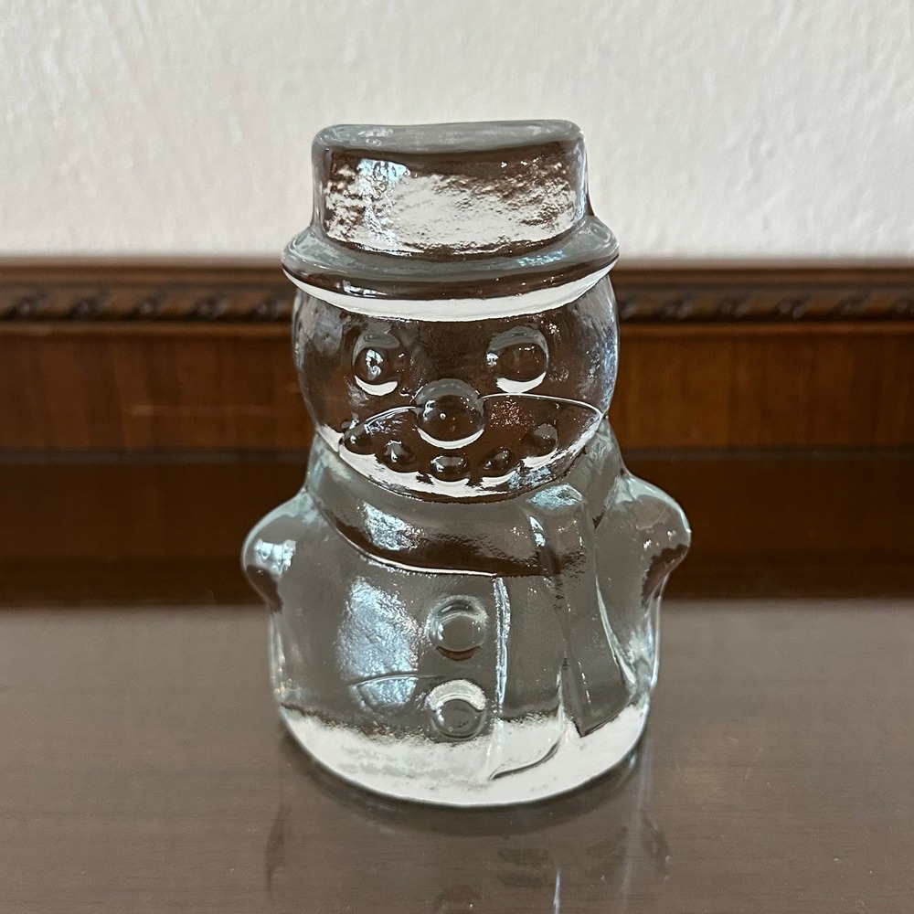 Blenko 2020 Clear Glass Snowman Figurine Holiday Winter Decor Collectible